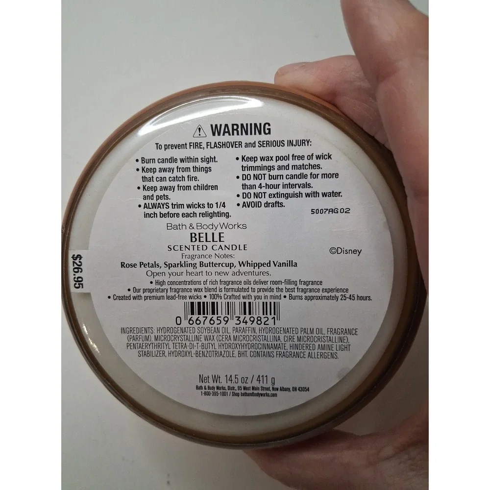 Bath & Body Works DISNEY PRINCESS BELLE 3-Wick Candle 14.5 oz NEW